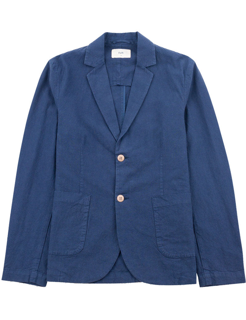 Folk Cotton Linen Blazer Soft Navy