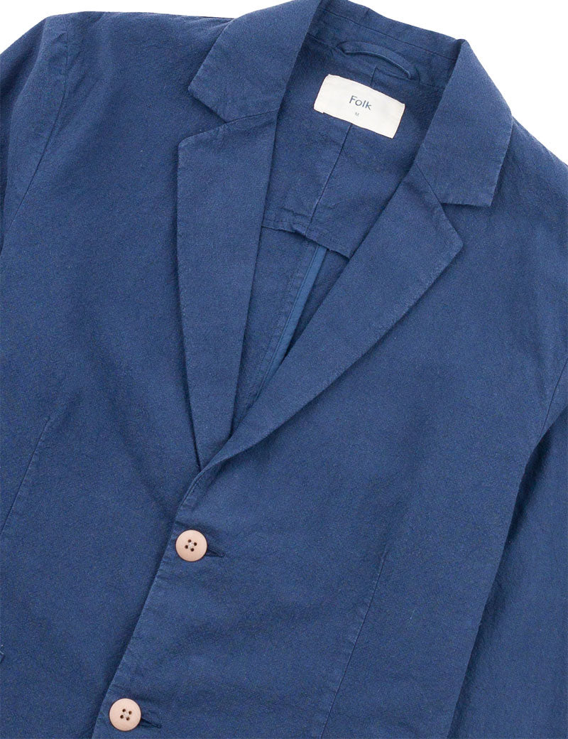 Folk Cotton Linen Blazer Soft Navy