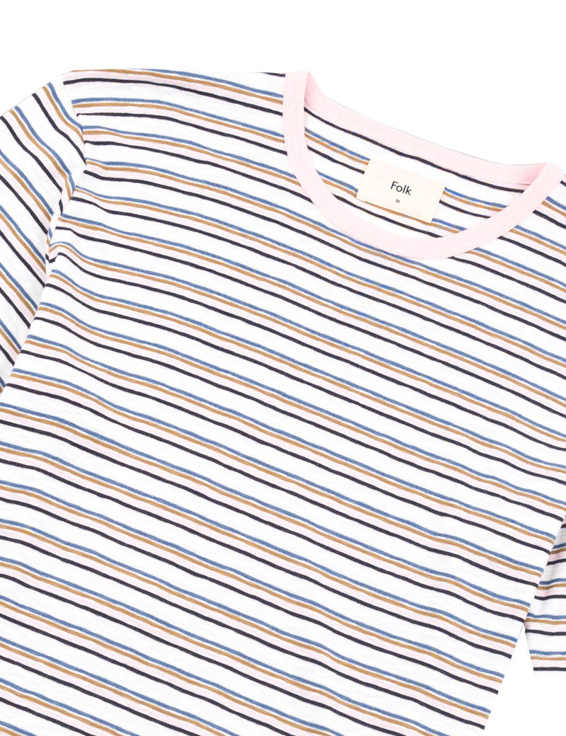 Folk Multi Stripe Tee Ecru Mix