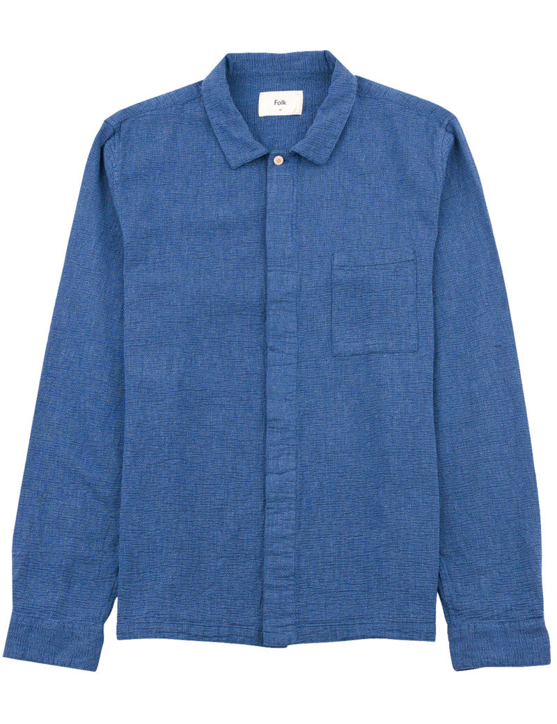 Folk Patch Shirt Indigo Basketweave