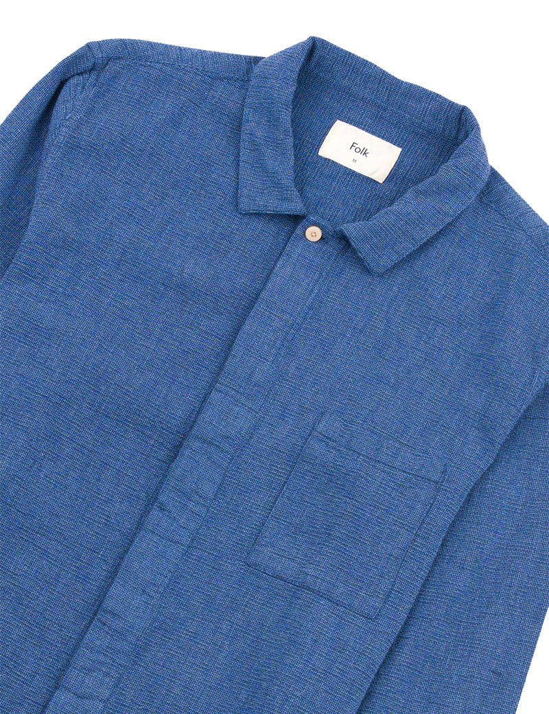 Folk Patch Shirt Indigo Basketweave