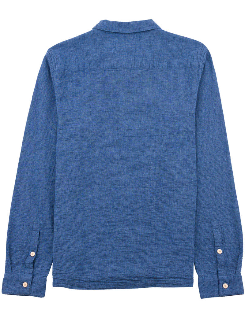 Folk Patch Shirt Indigo Basketweave