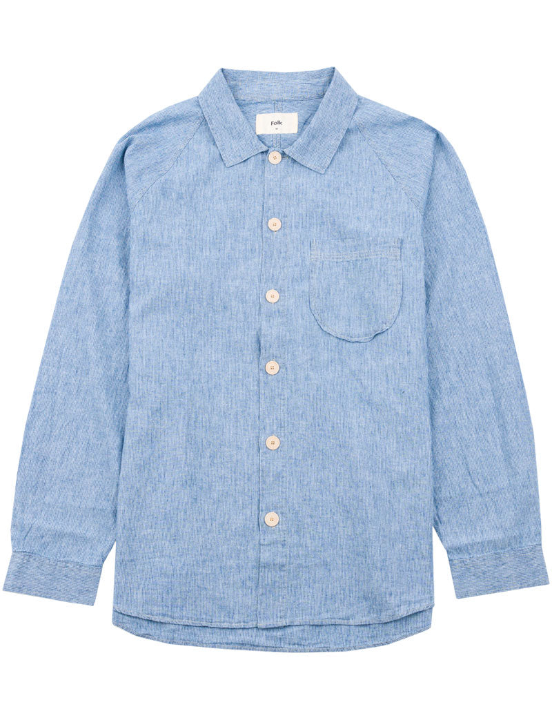 Folk Raglan Shirt Washed Indigo Stripe