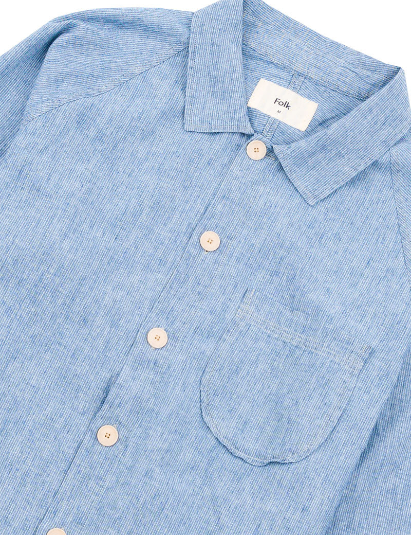 Folk Raglan Shirt Washed Indigo Stripe