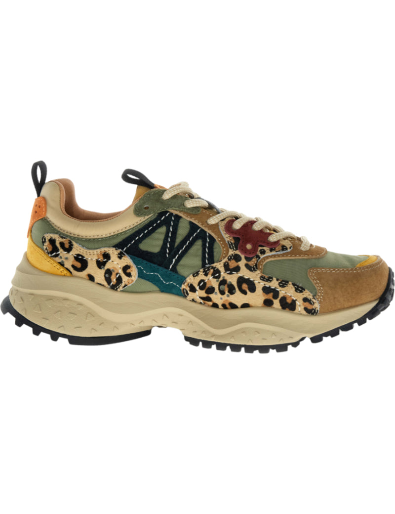 Flower Mountain Solin Woman Trainers Brown, Military & Black Pony Side