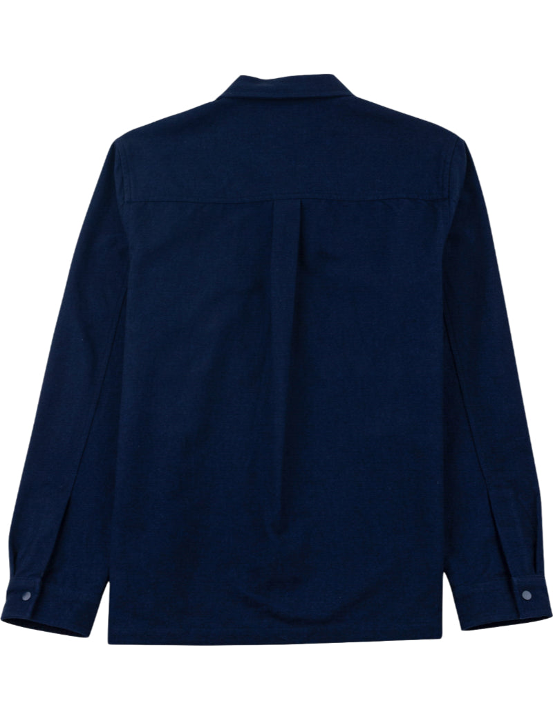 Folk Patch Overshirt Navy Lightweight Moleskin Back View