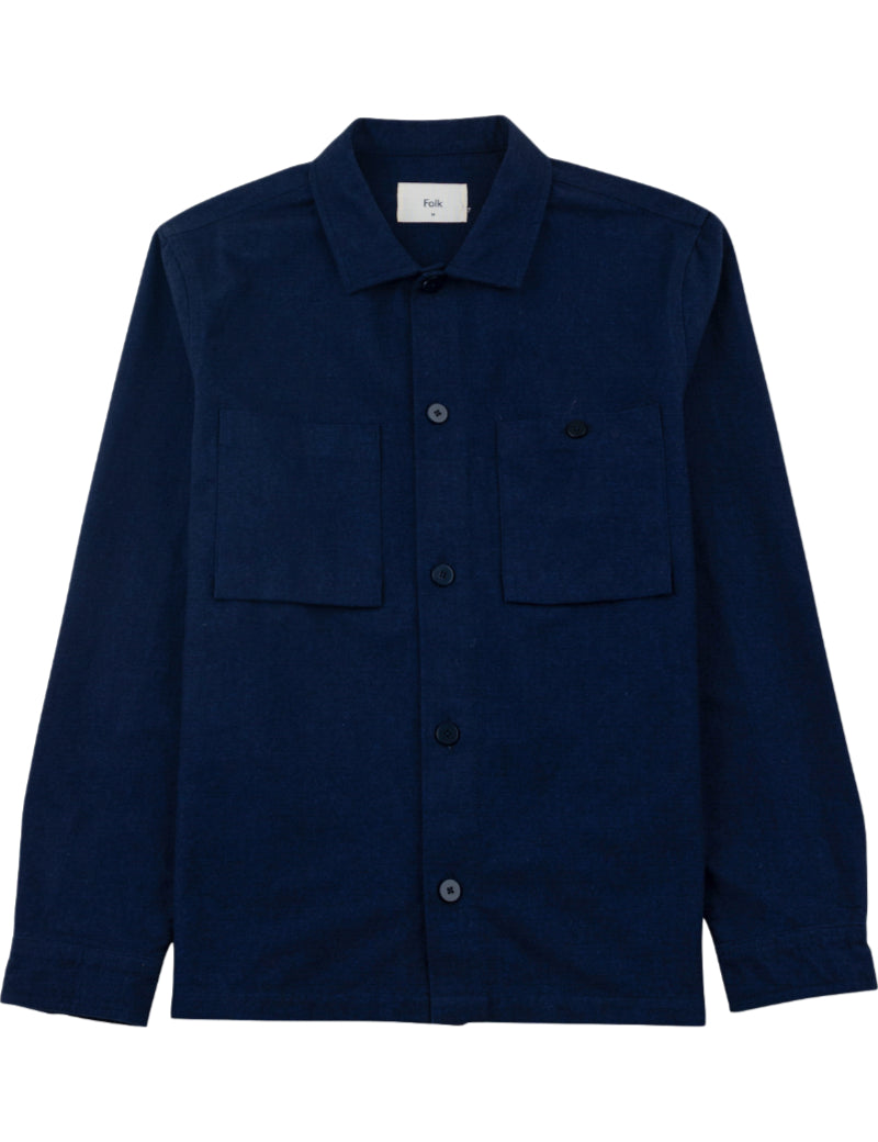 Folk Patch Overshirt Navy Lightweight Moleskin Front