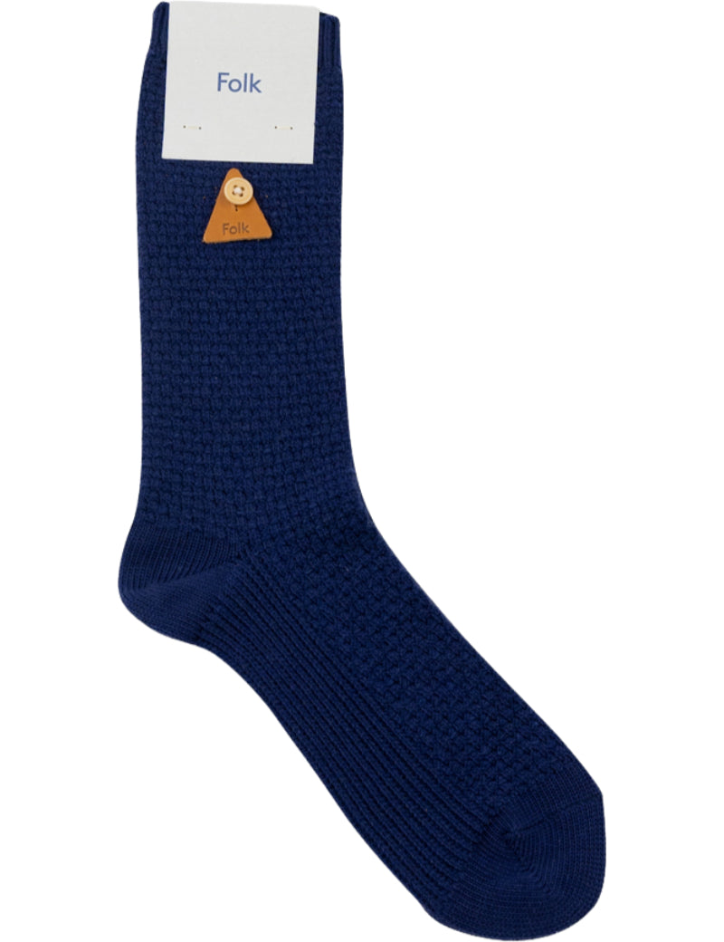 Folk Waffle Socks Navy Main