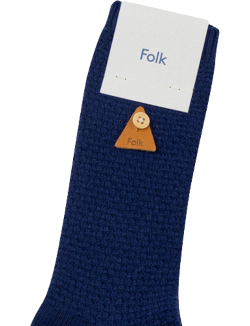 Folk Waffle Socks Navy Main Label