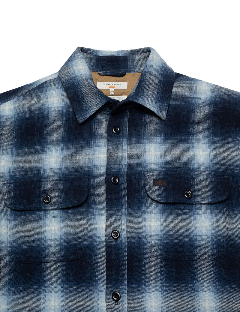 Nudie Jeans Co Glenn Padded Shadow Check Shirt Blue