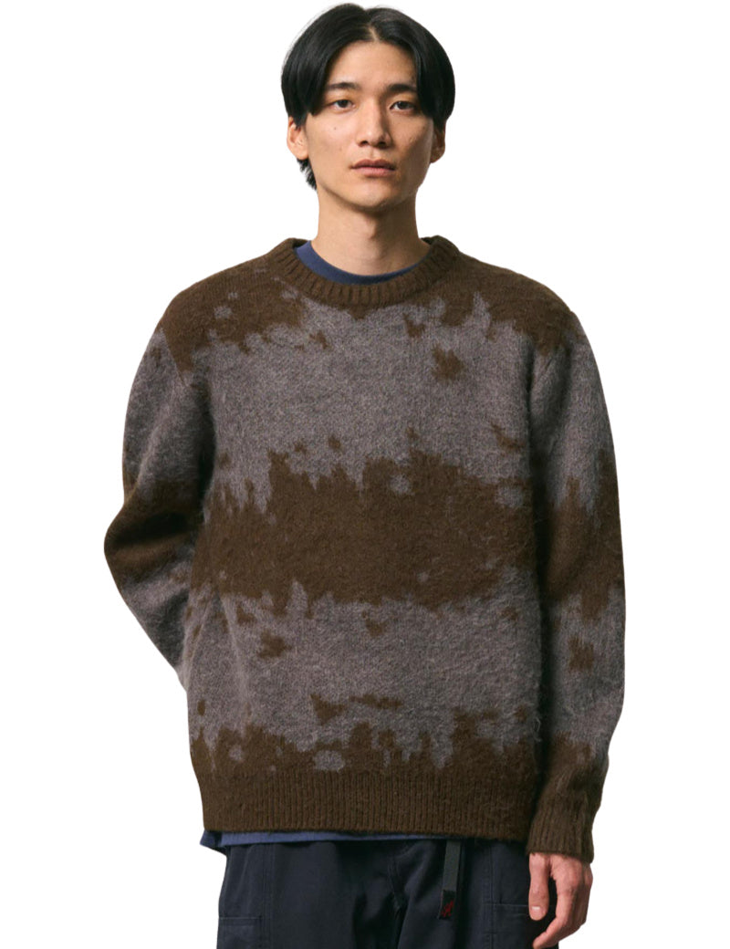Gramicci Mohair Splatter Sweater Slate On Model Front