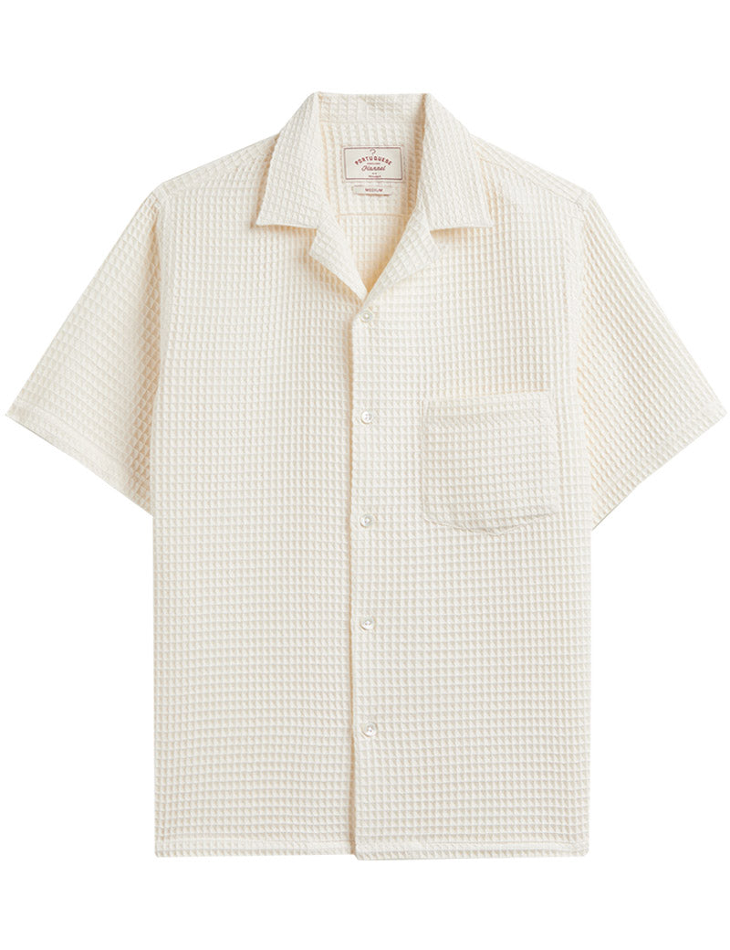 Portuguese Flannel Honey Comb Short Sleeve Shirt White