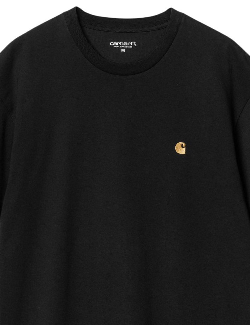 Carhartt Wip Chase Short Sleeve T-Shirt Black Gold Embroidered Logo