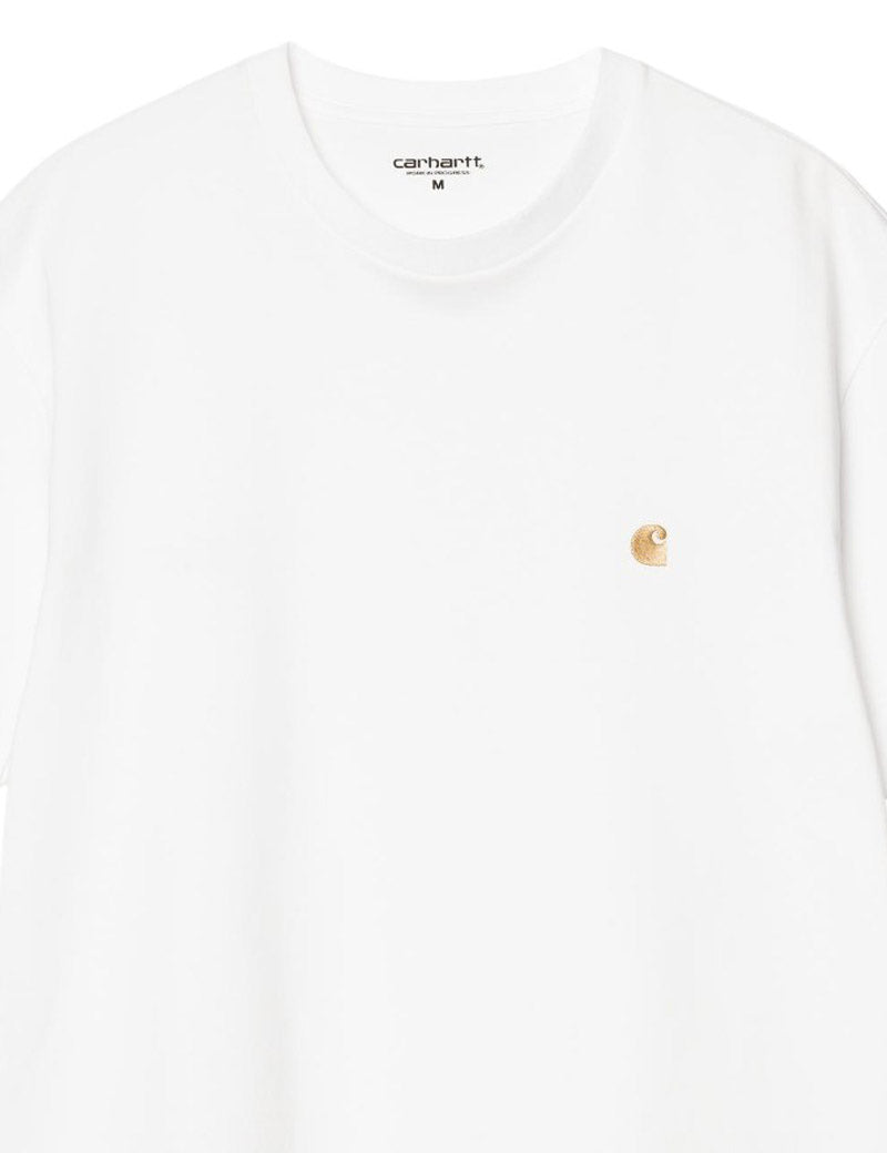 Carhartt Wip Chase Short Sleeve T-Shirt White Gold Embroidered Logo