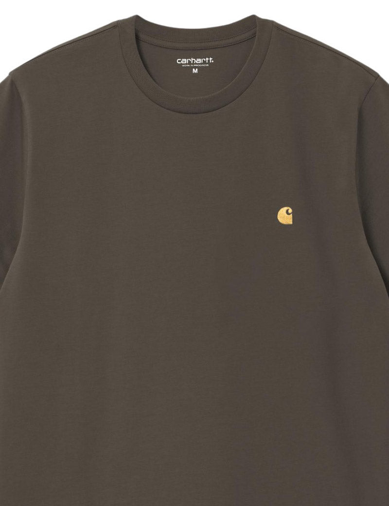 Carhartt WIP Chase S/S T-Shirt Shungite & Gold Embroidered Logo