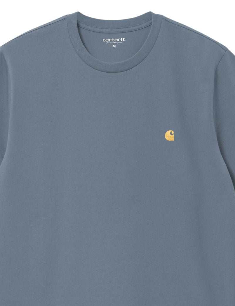 Carhartt WIP Chase Short Sleeve T-Shirt Icesheet & Gold Embroidered Logo