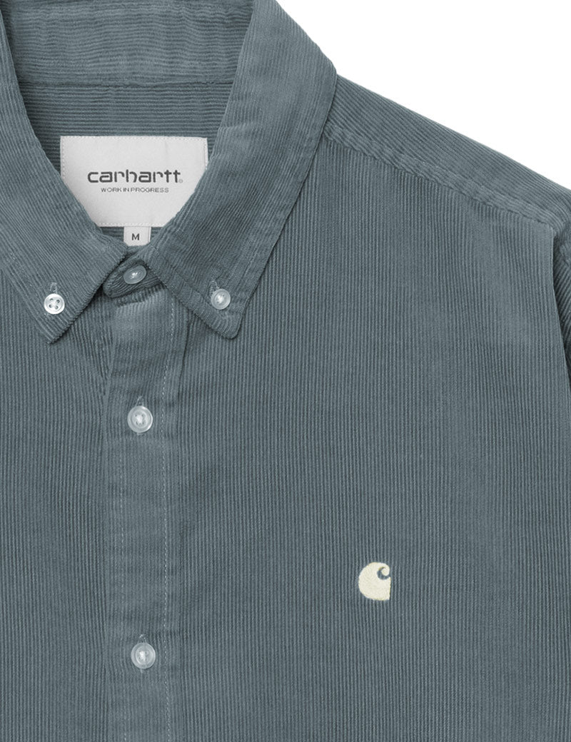 Carhartt WIP Long Sleeve Madison Fine Cord Shirt Cozy Blue Wax Button Down Collar