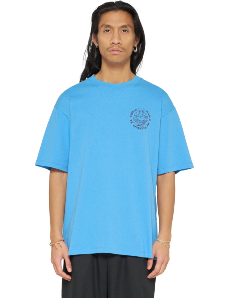 Edwin Music Channel T-Shirt Azure Blue On Model Front