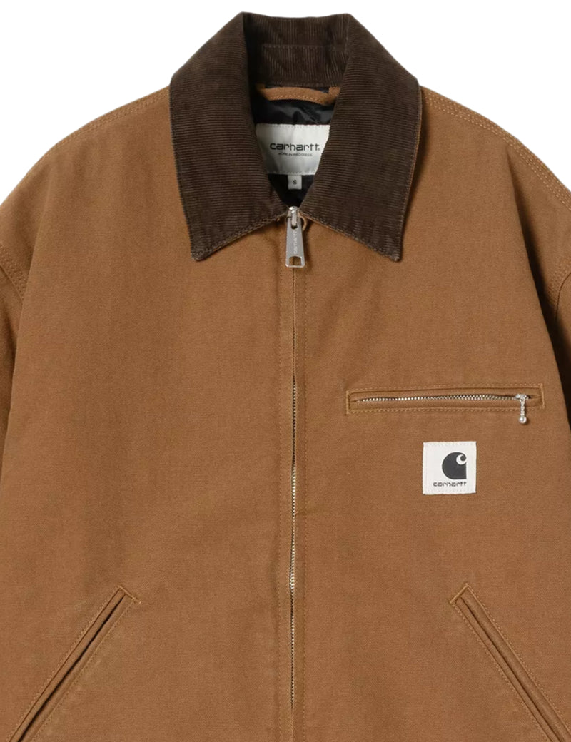Carhartt WIP Women's OG Detroit Jacket Brown & Tobacco Rinsed Collar And Chest Detail