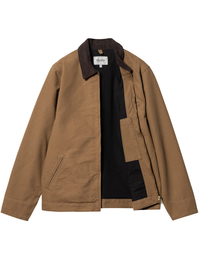 Carhartt WIP Detroit Summer Jacket Hamilton Brown Tobacco Rinsed Unzipped