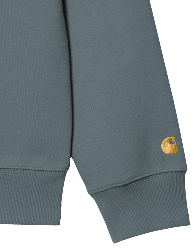 Carhartt Wip Chase Sweatshirt Cozy Blue Gold Detail