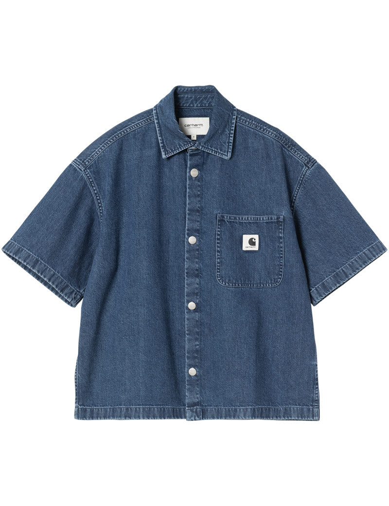 Carhartt WIP W' Short Sleeve Lovilia Shirt Blue Stone Washed Front