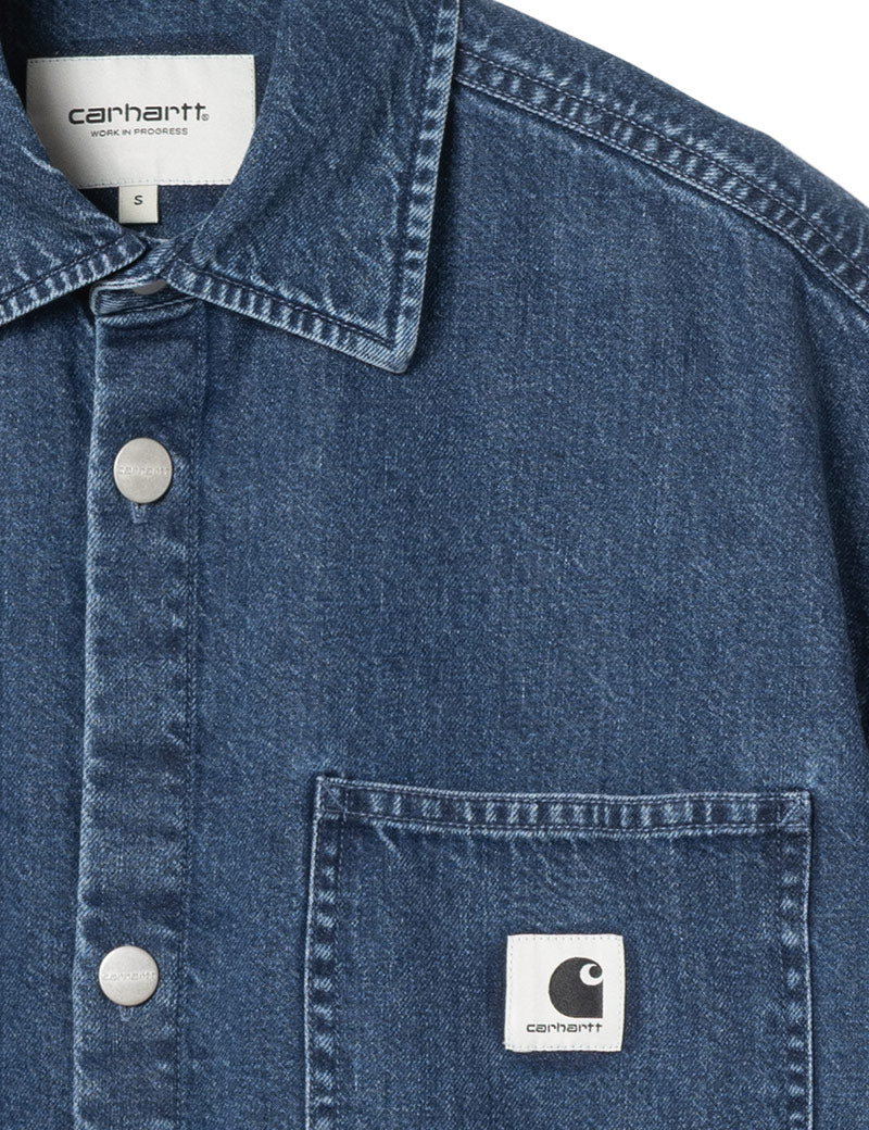 Carhartt WIP W' Short Sleeve Lovilia Shirt Blue Stone Washed Pocket Detail