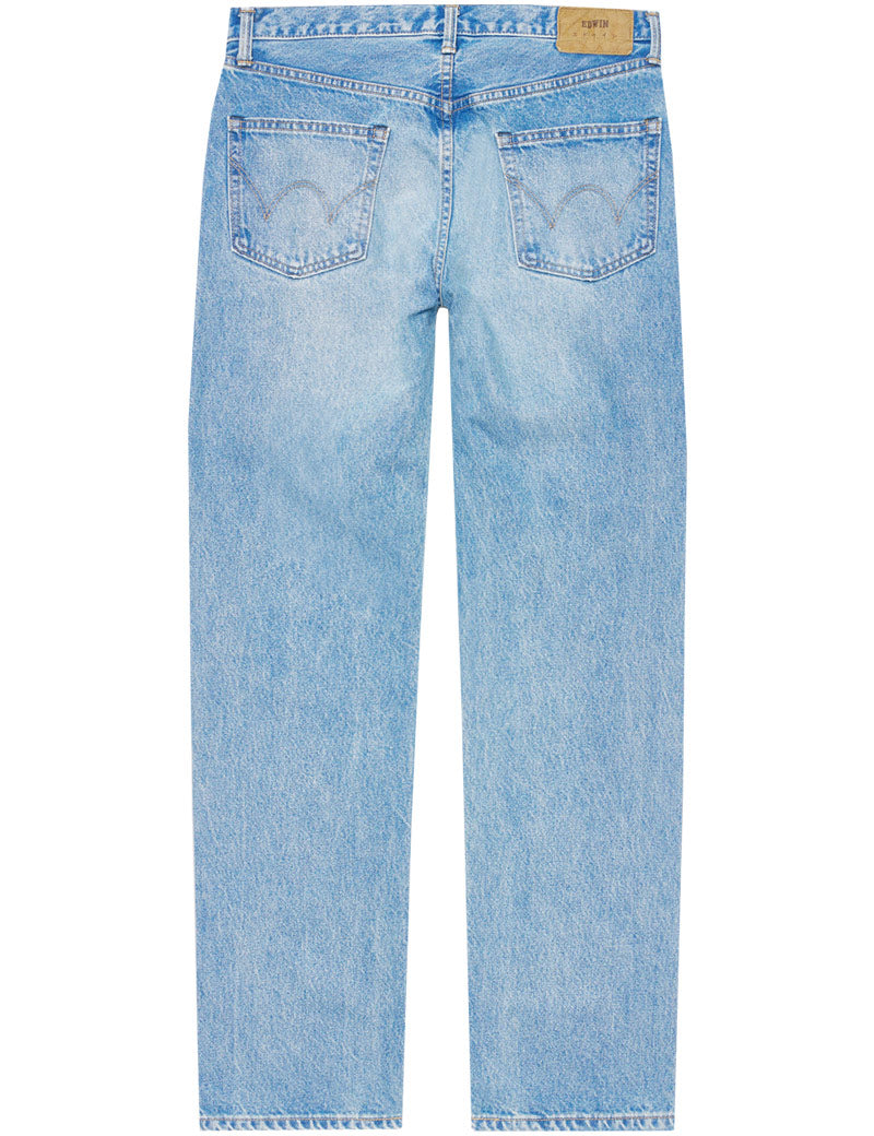 Edwin Regular Straight Jeans Blue Mid Light Used Back View