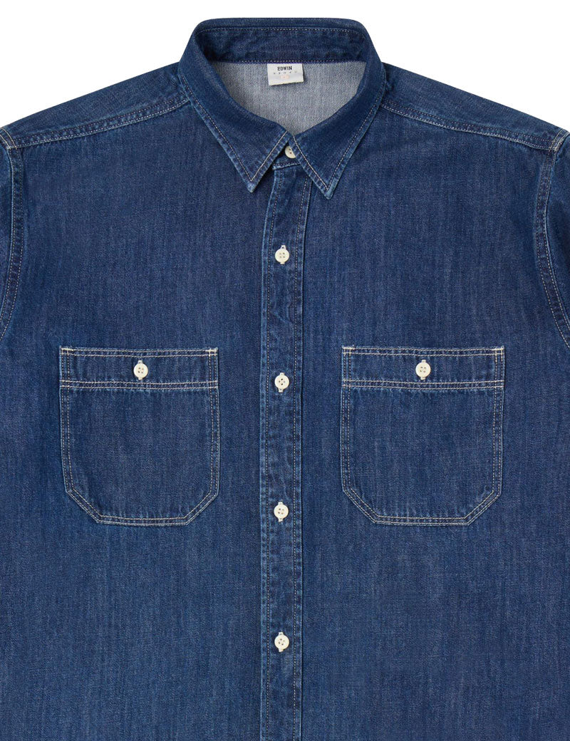 Edwin Work Shirt Long Sleeved Blue Dark Used