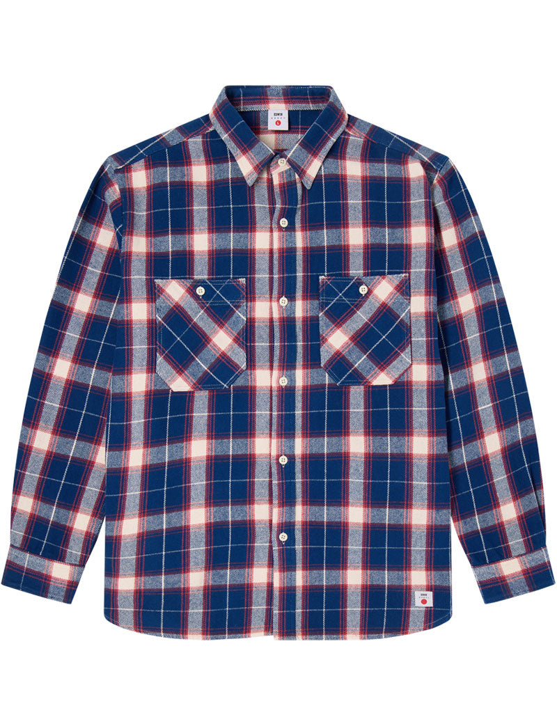 Edwin Work Shirt Long Sleeved Navy Red