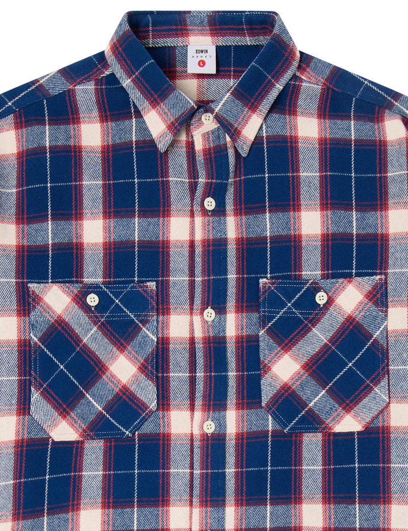 Edwin Work Shirt Long Sleeved Navy Red