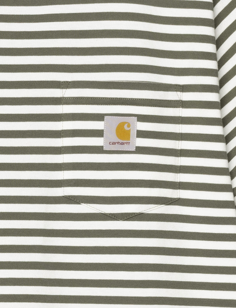 Carhartt WIP Short Sleeve Ezra Pocket T-Shirt Ezra Stripe Leaf Wax Pocket Detail