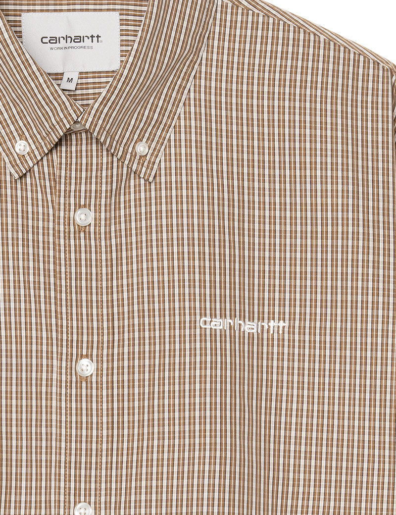 Carhartt WIP Short Sleeve Groff Shirt Check Hamilton Brown Close Up