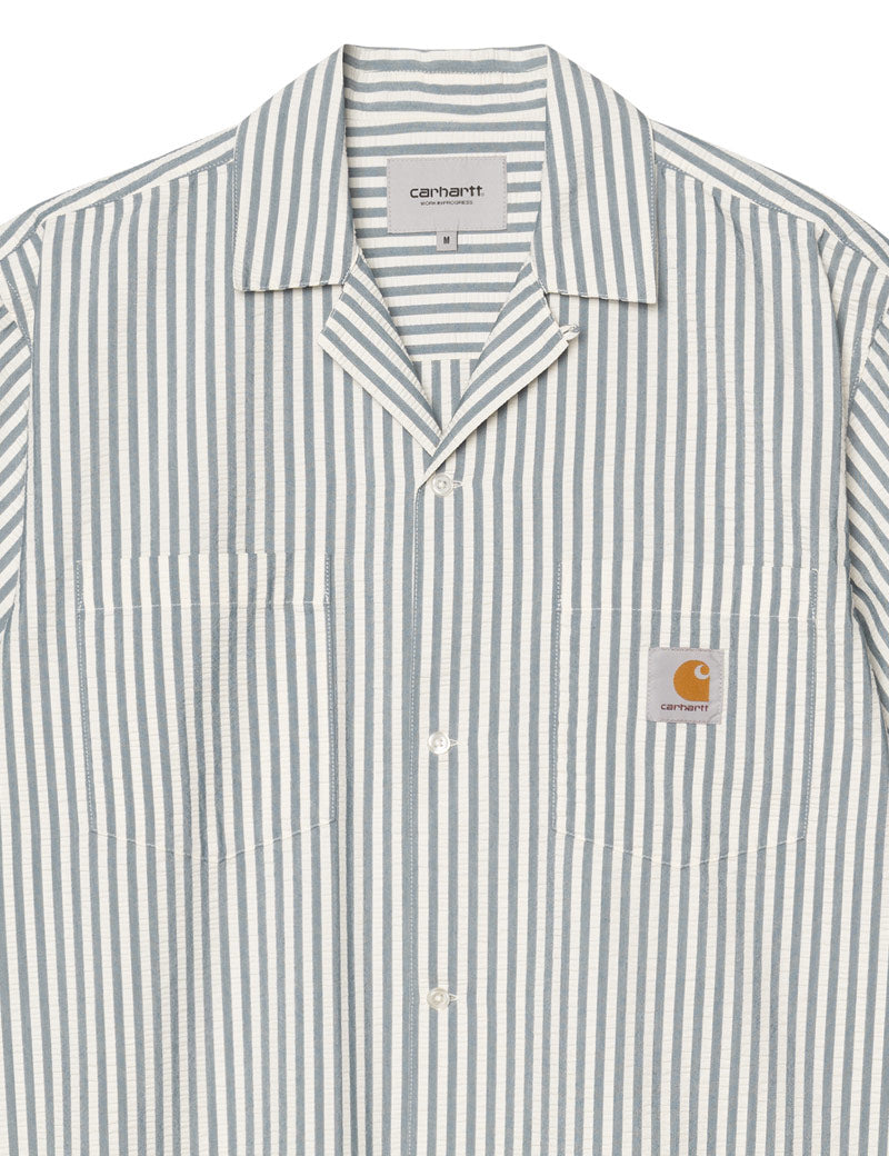 Carhartt WIP Leavel Shirt Stripe Blue River And Wax Collar Detail