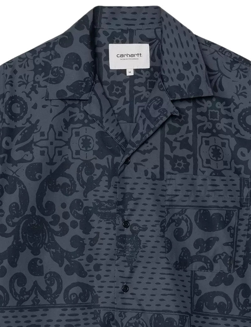 Carhartt WIP Short Sleeve Vestige Shirt Poplin Blue Collar Detail