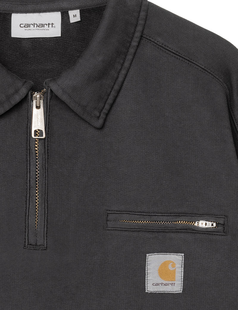 Carhartt WIP Half Zip Detroit Sweat Black Stone Washed Logo Detail