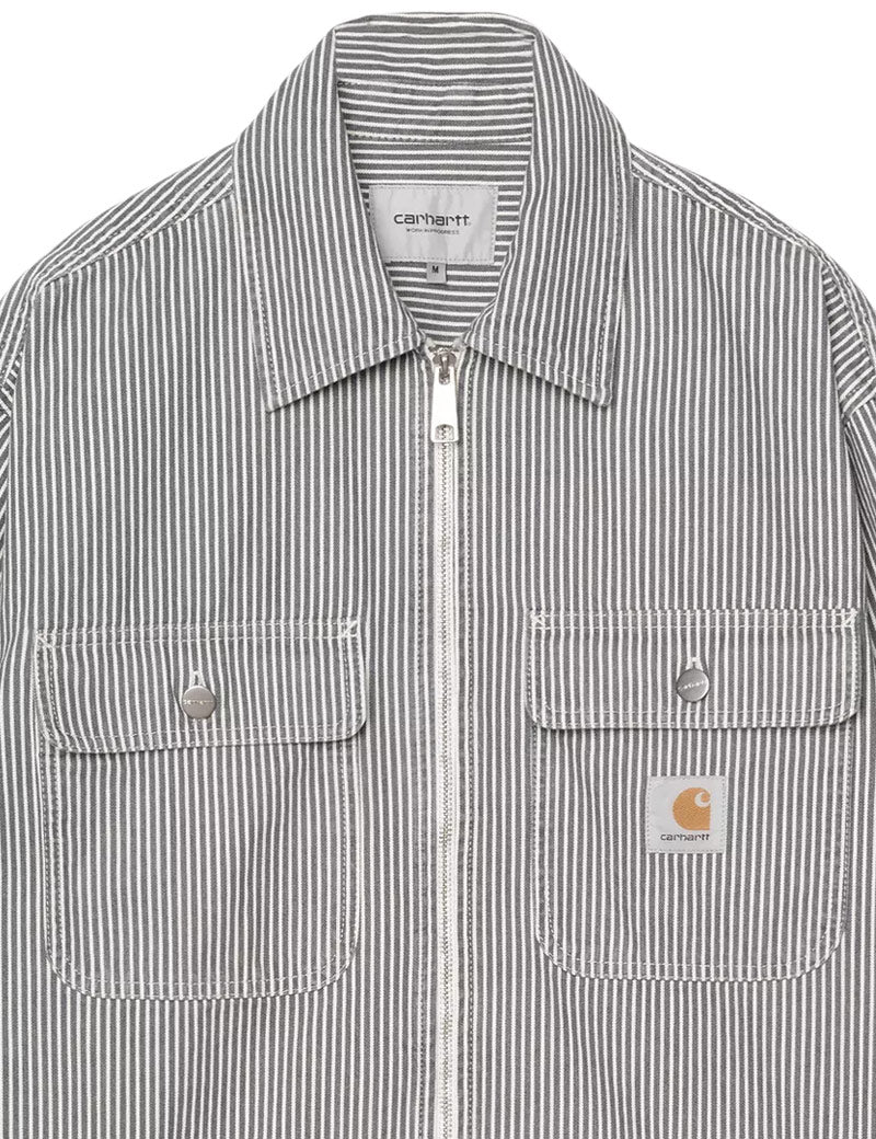 Carhartt WIP Mercer Shirt Jacket Graphite & Wax Stone Washed Collar and Pocket Detail