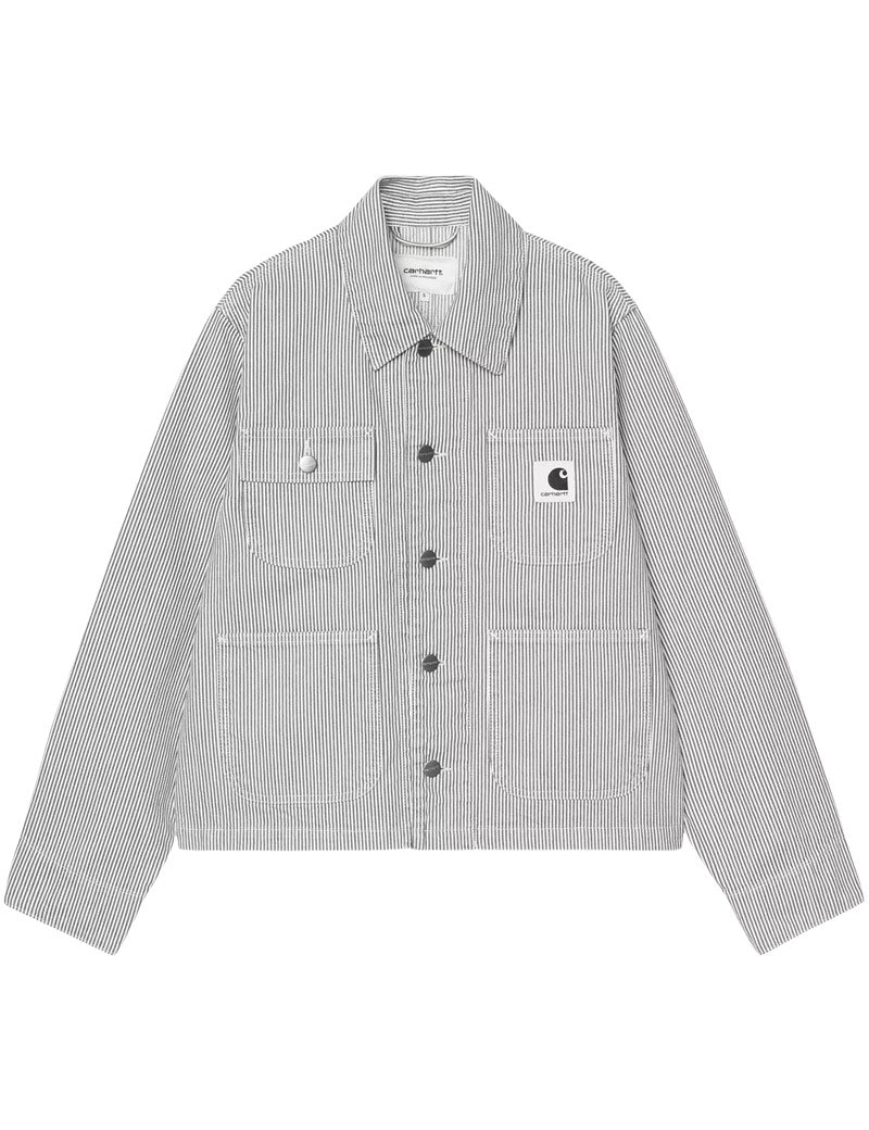 Carhartt WIP W' Mercer Chore Coat Hickory Stripe Graphite Wax Stone Washed