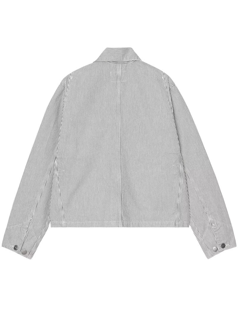 Carhartt WIP W' Mercer Chore Coat Hickory Stripe Graphite Wax Stone Washed