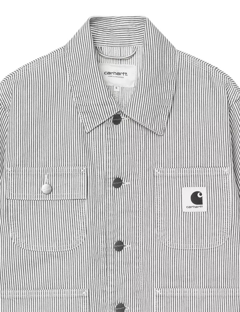 Carhartt WIP W' Mercer Chore Coat Hickory Stripe Graphite Wax Stone Washed