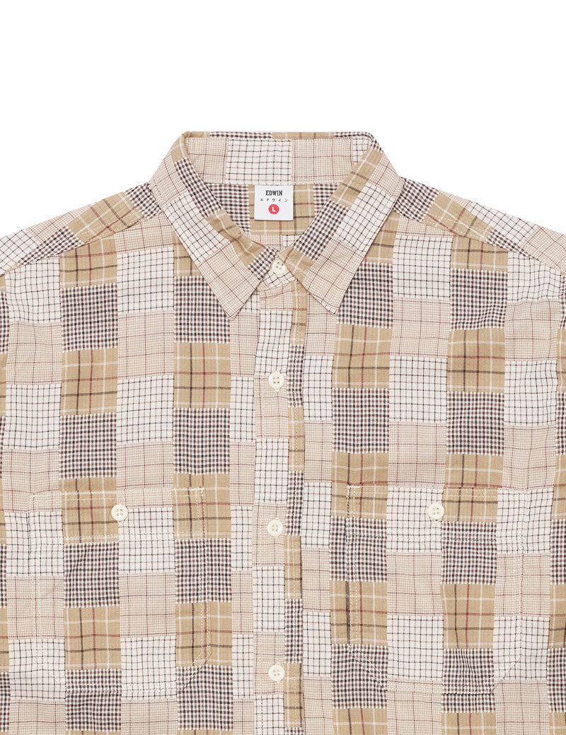 Edwin Work Shirt Beige Brown Collar & Chest Pockets