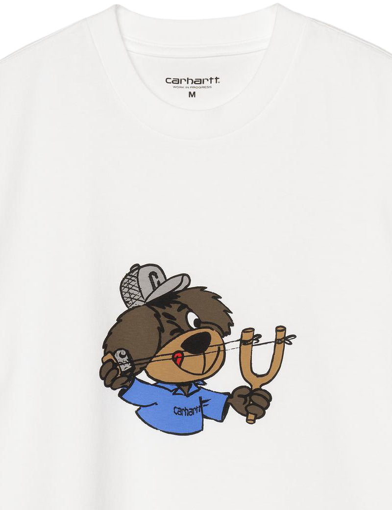 Carhartt WIP S/S Slingshot T-Shirt White, Heavy Enzyme Wash Print Detail