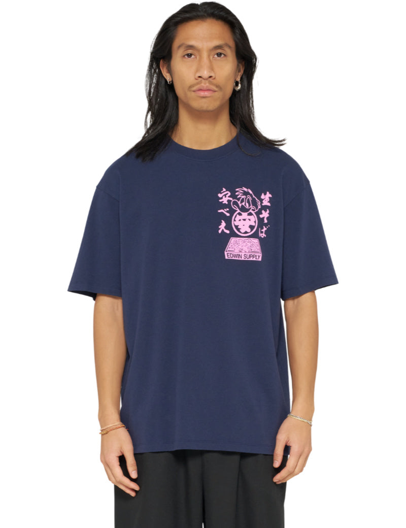 Edwin Soba Yasubé T-Shirt Maritime Blue On Model Front