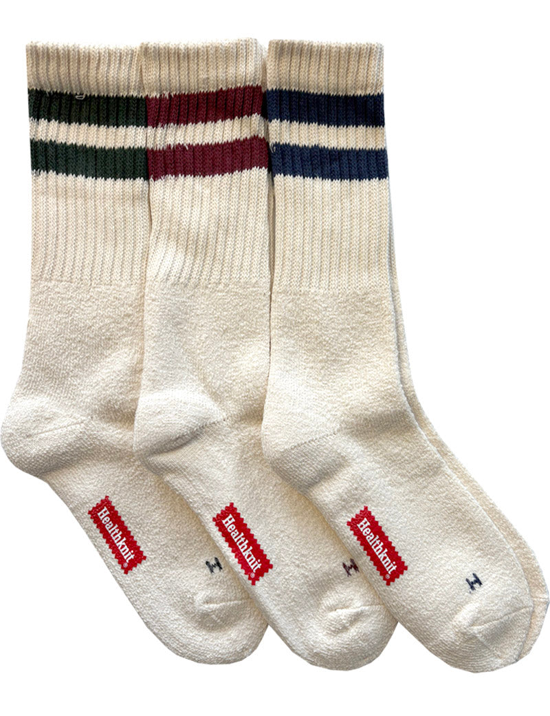 Healthknit 3 Pack Crew Socks Off-White Multi 2 Stripe