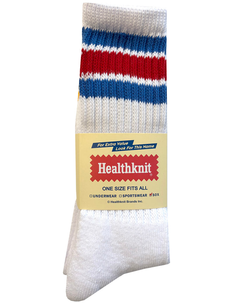Healthknit 3 Pack Crew Socks White Multi Stripe