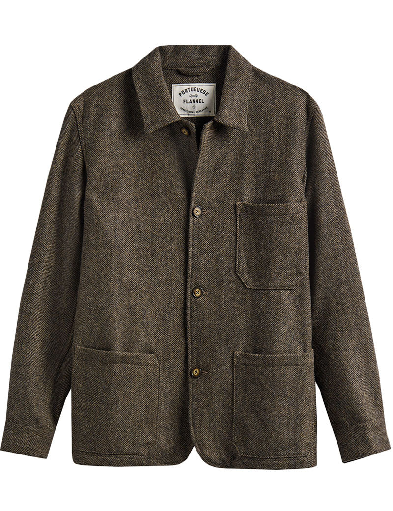 Portuguese Flannel Labura Herringbone Wool Jacket Brown