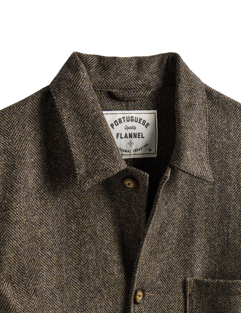 Portuguese Flannel Labura Herringbone Wool Jacket Brown