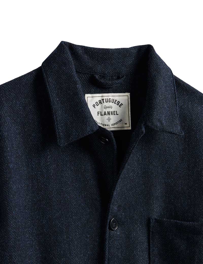 Portuguese Flannel Labura Herringbone Wool Jacket Navy