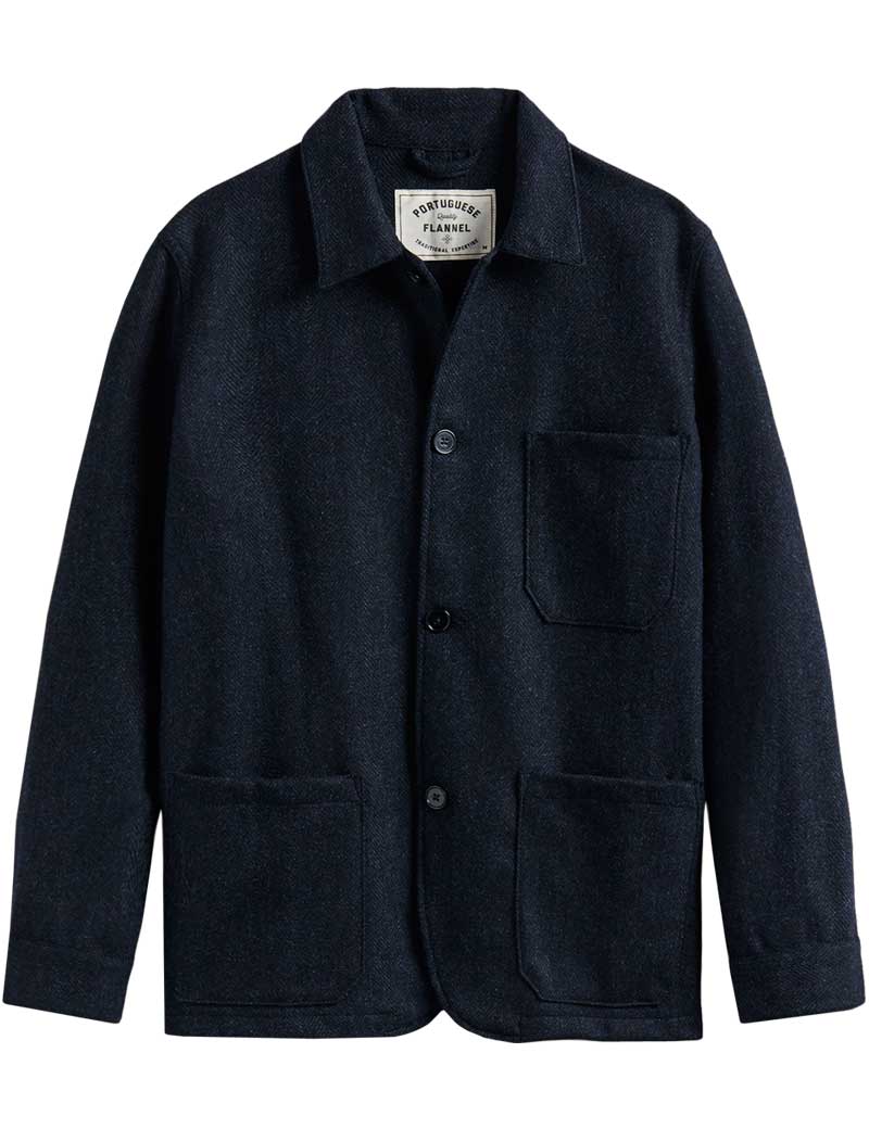 Portuguese Flannel Labura Herringbone Wool Jacket Navy