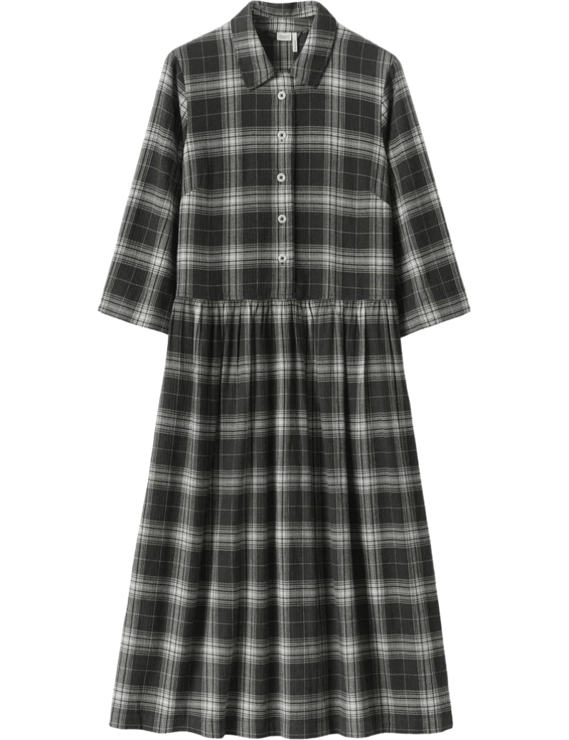 Toast Check Cotton Cashmere Shirt Dress Charcoal Ecru